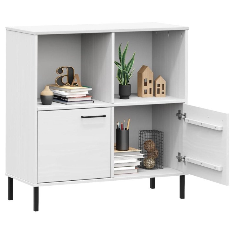 vidaXL Knižnica kovové nohy biela 90x35x90,5 cm masívne drevo OSLO