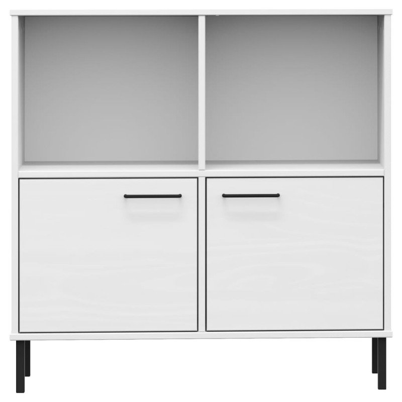vidaXL Knižnica kovové nohy biela 90x35x90,5 cm masívne drevo OSLO