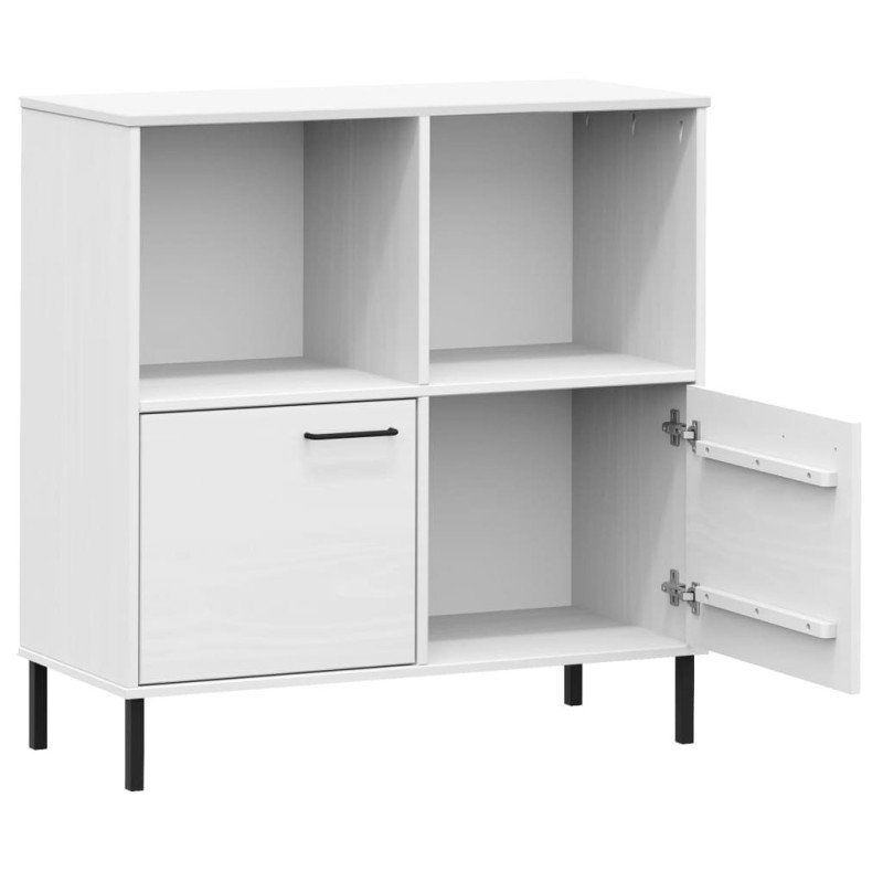 vidaXL Knižnica kovové nohy biela 90x35x90,5 cm masívne drevo OSLO