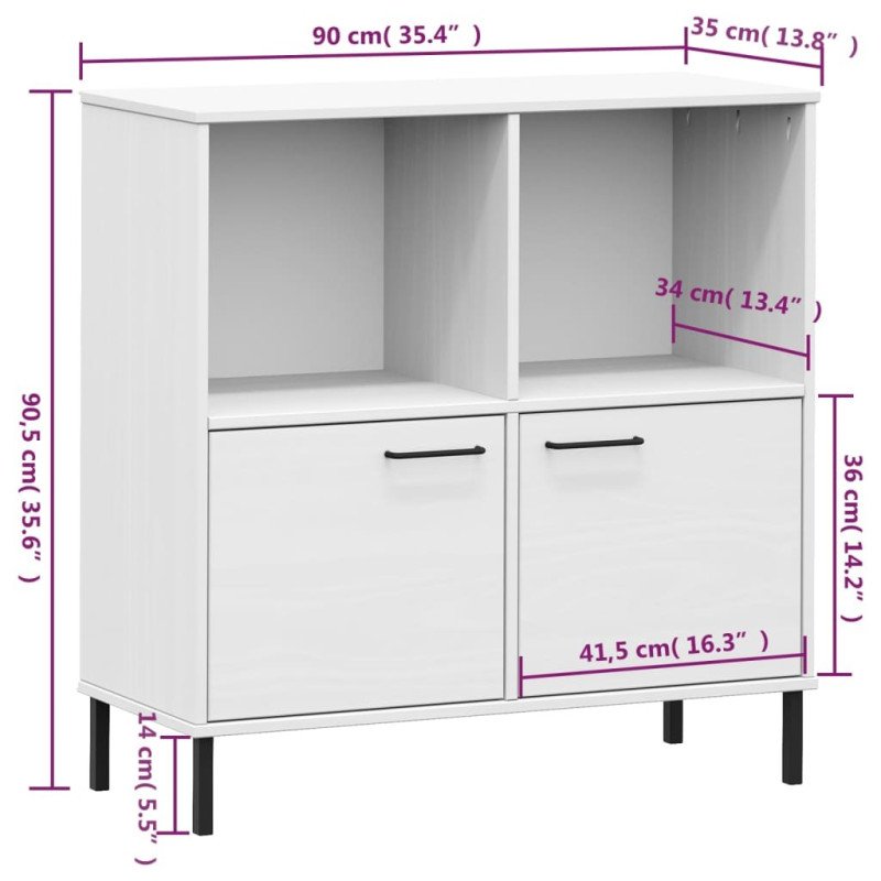 vidaXL Knižnica kovové nohy biela 90x35x90,5 cm masívne drevo OSLO