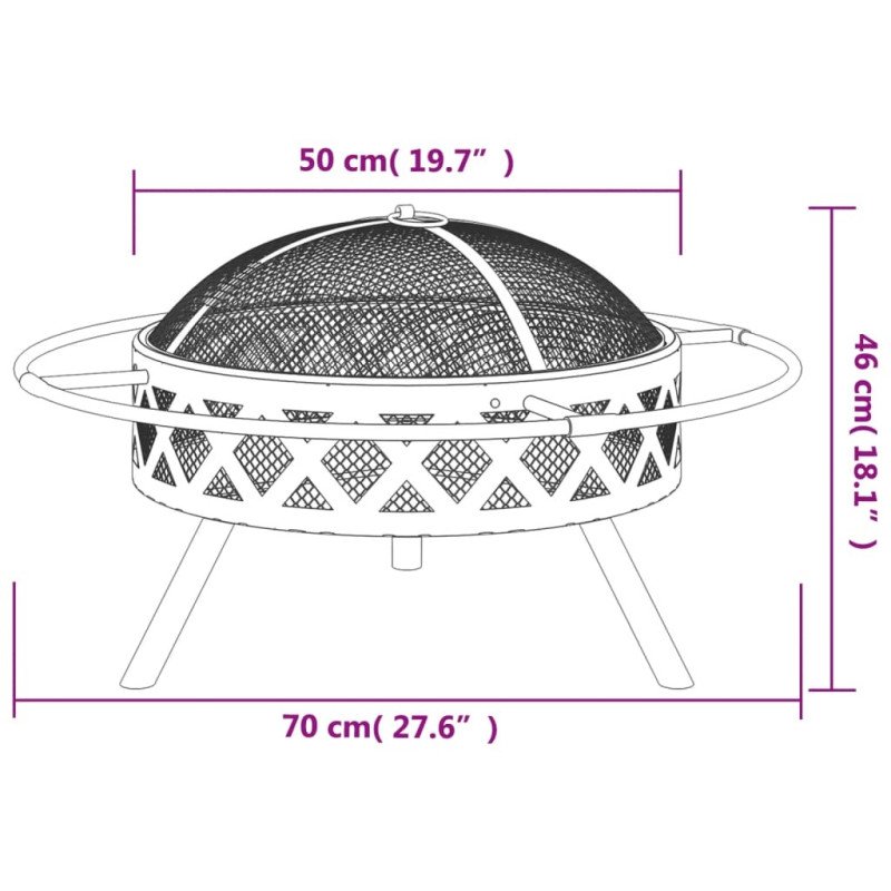 vidaXL Prenosné ohnisko s kutáčom 70 cm XXL oceľ
