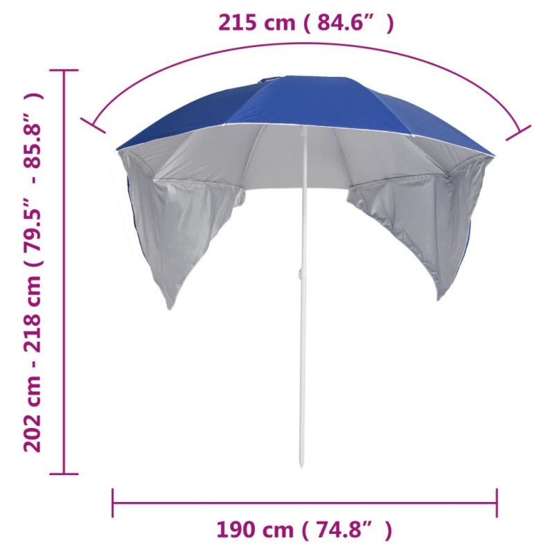 vidaXL Plážový slnečník s bočnými stenami modrý 215 cm