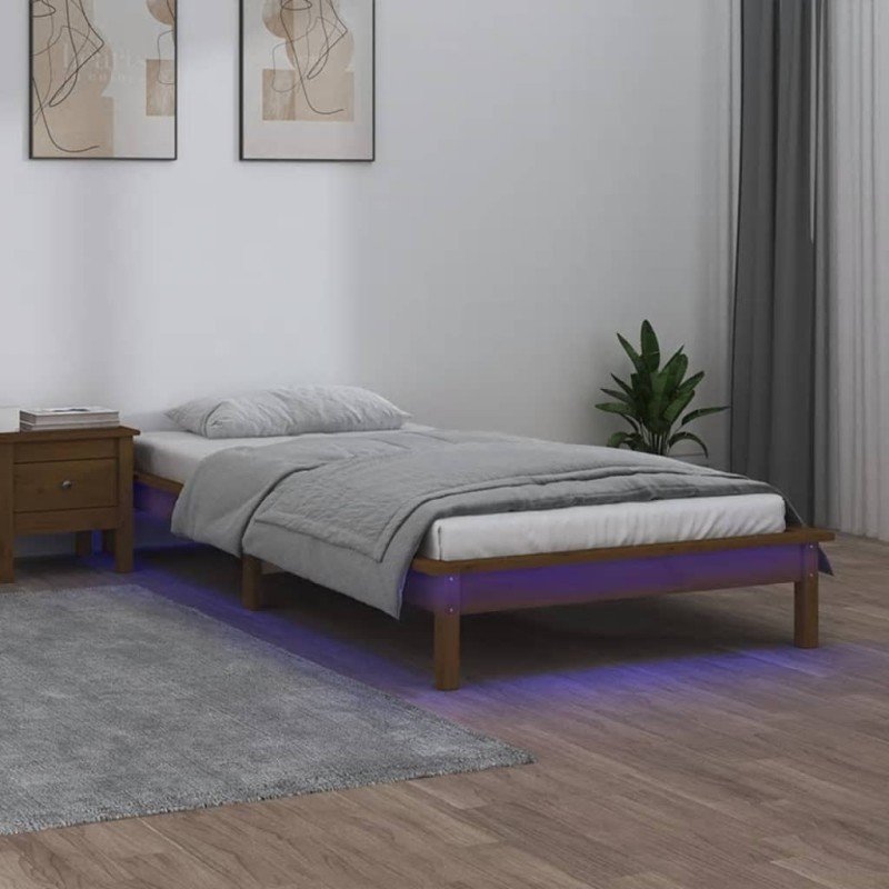 vidaXL Posteľný rám LED medový 75x190cm malé jednolôžko masívne drevo