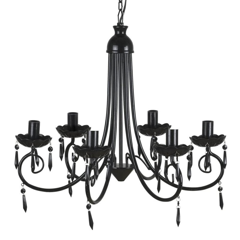 Visiaci luster, elegantný, čierny, 6 objímok na žiarovky