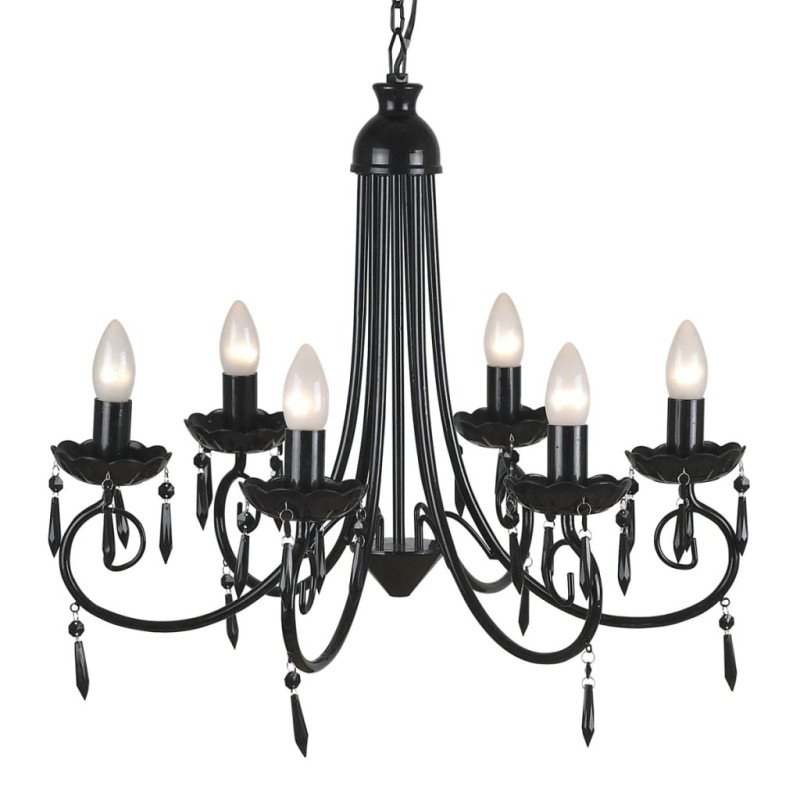 Visiaci luster, elegantný, čierny, 6 objímok na žiarovky