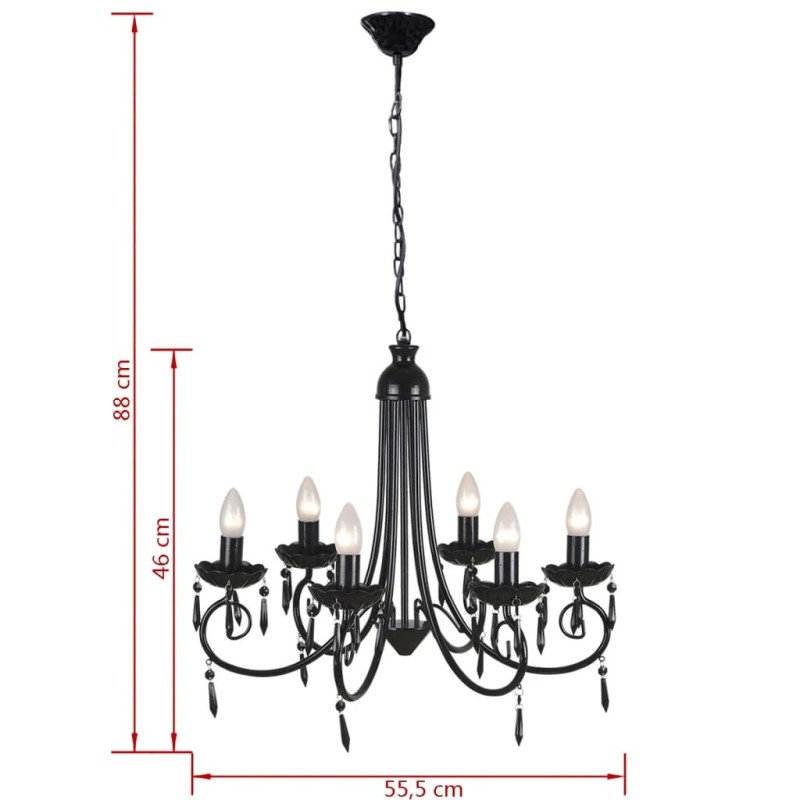 Visiaci luster, elegantný, čierny, 6 objímok na žiarovky