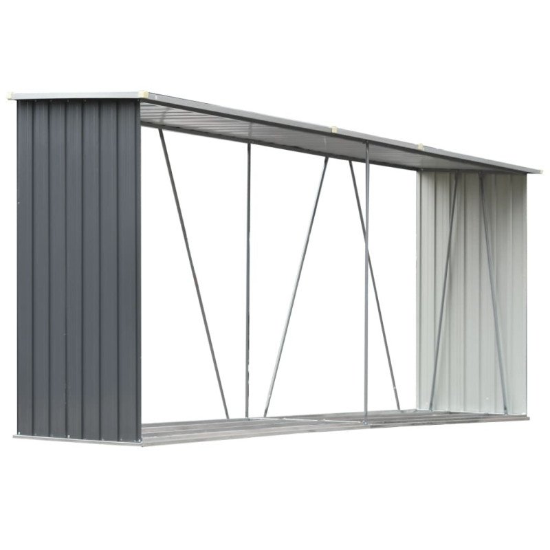 vidaXL Záhradná kôlňa na drevo galvanizovaná oceľ 330x84x152 cm sivá 