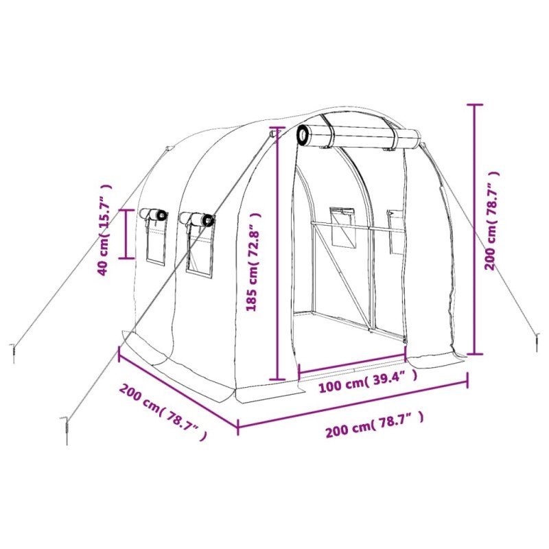 vidaXL Fóliovník s oceľovým rámom biely 4 m² 2x2x2 m