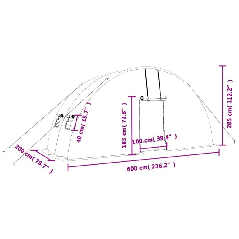 vidaXL Fóliovník s oceľovým rámom zelený 12 m² 6x2x2,85 m