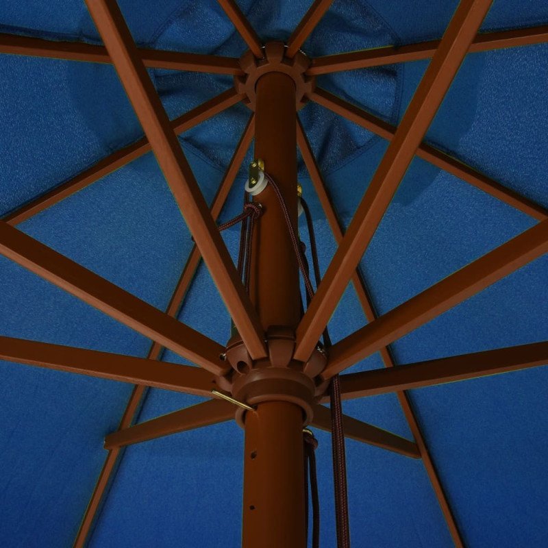 vidaXL Vonkajší slnečník s drevenou tyčou 330 cm, azúrový