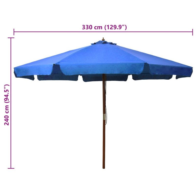 vidaXL Vonkajší slnečník s drevenou tyčou 330 cm, azúrový