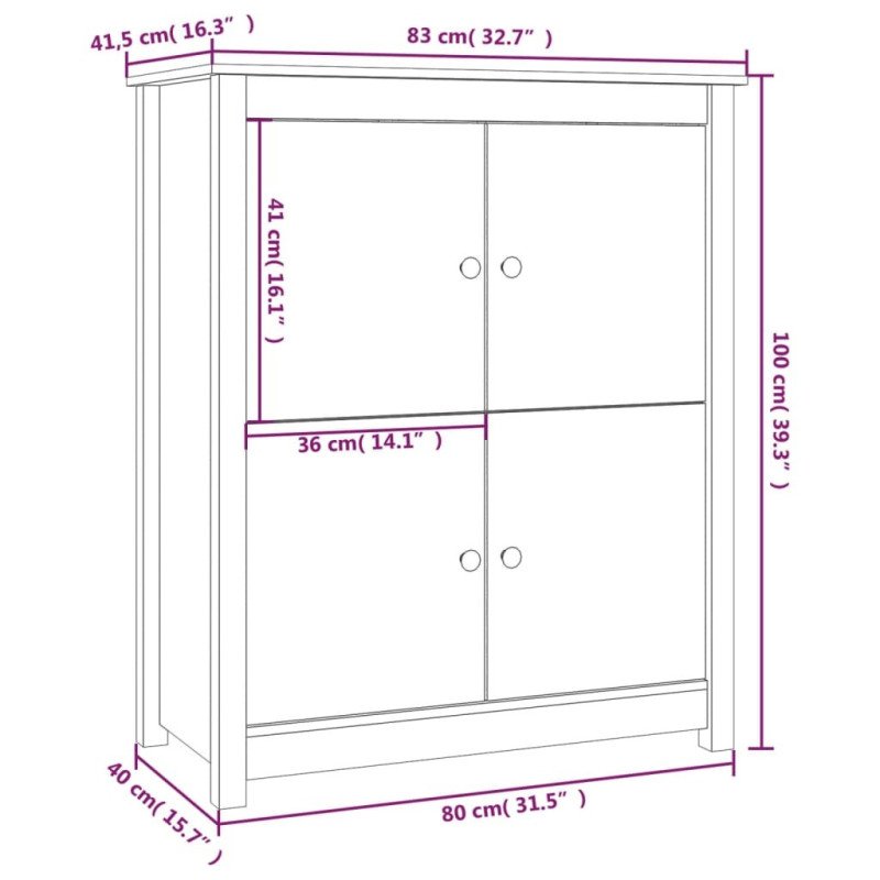 vidaXL Komoda biela 83x41,5x100 cm borovicový masív