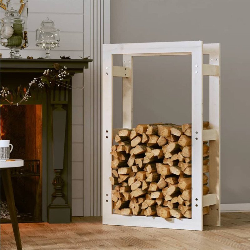 vidaXL Stojan na palivové drevo biely 60x25x100 cm masívna borovica