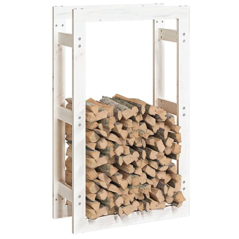 vidaXL Stojan na palivové drevo biely 60x25x100 cm masívna borovica