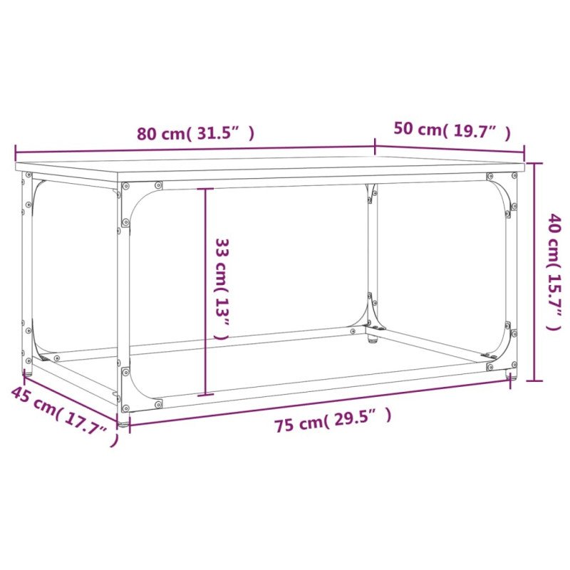 vidaXL Konferenčný stolík hnedý dub 80x50x40 cm sprac. drevo a železo