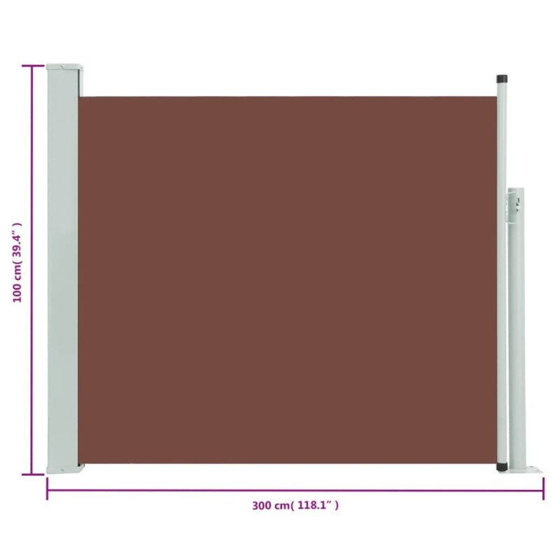 vidaXL Zaťahovacia bočná markíza na terasu 100x300 cm, hnedá