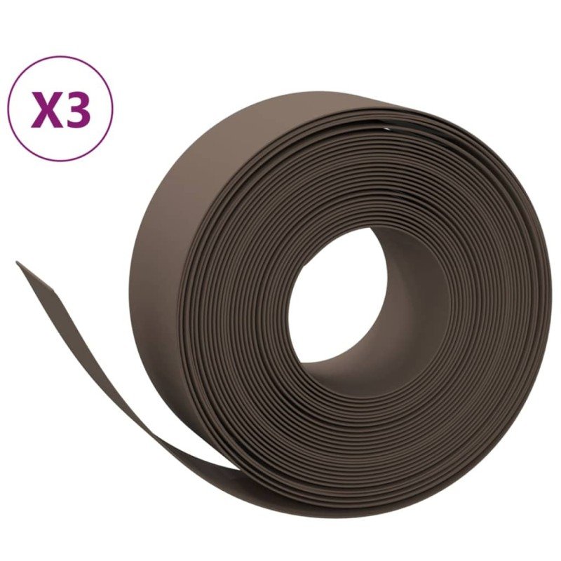 vidaXL Záhradné obruby 3 ks hnedé 10 m 20 cm polyetylén