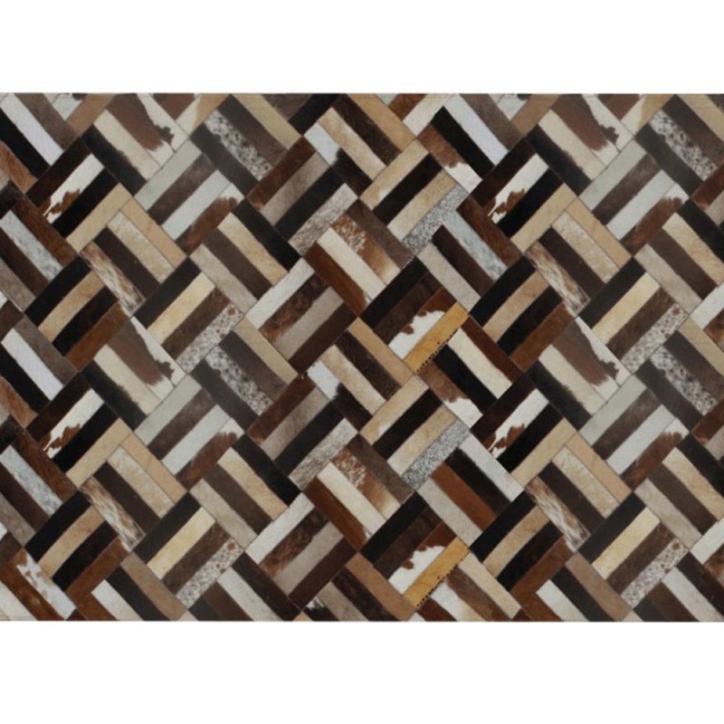 Kondela Luxusný kožený koberec, hnedá/čierna/béžová, patchwork, 120x180 , KOŽA TYP 2