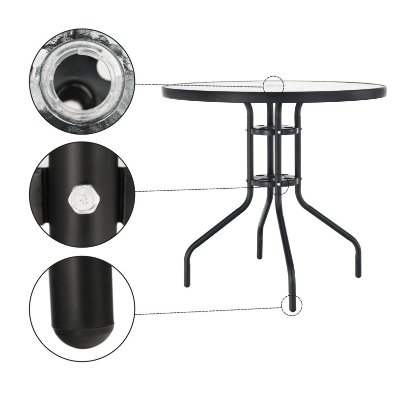 Kondela Jedálenský stôl, čierna oceľ/tvrdené sklo, BORGEN TYP 2