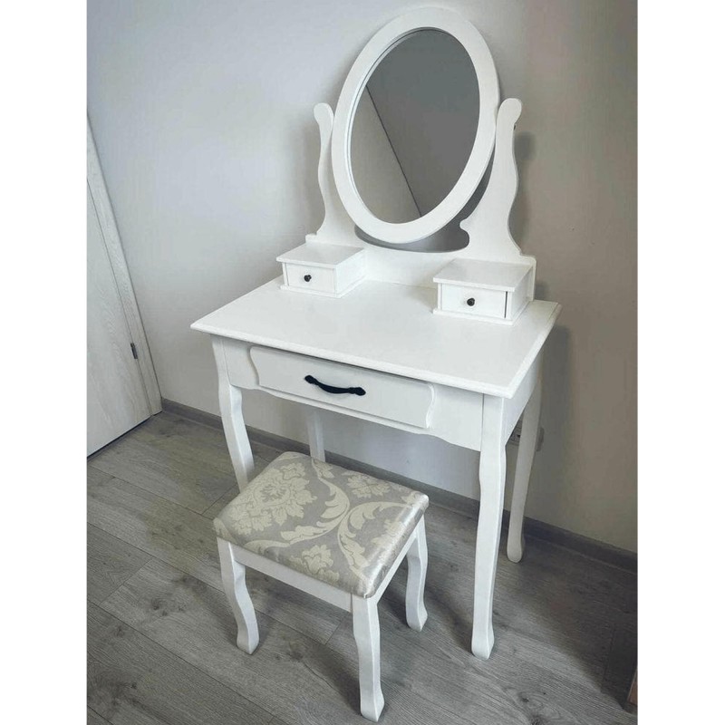 Kondela Toaletný stolík s taburetom, biela/strieborná, LINET NEW