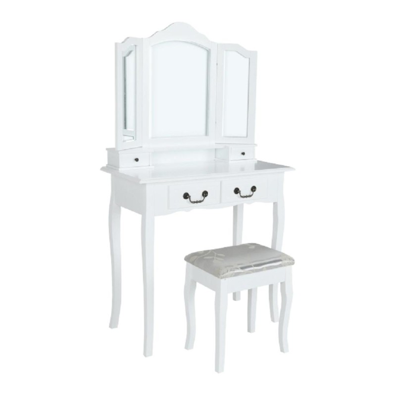 Kondela Toaletný stolík s taburetom, biela/strieborná, REGINA NEW