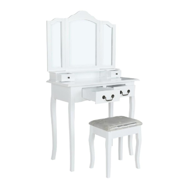 Kondela Toaletný stolík s taburetom, biela/strieborná, REGINA NEW