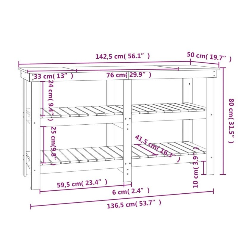 vidaXL Pracovná lavica sivá 142,5x50x80 cm masívna borovica