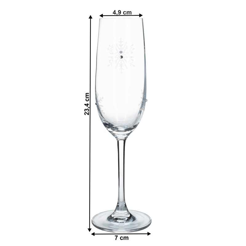 Kondela TEMPO-KONDELA SNOWFLAKE CHAMPAGNE, poháre na šampanské, set 4 ks, s kryštálmi, 230 ml