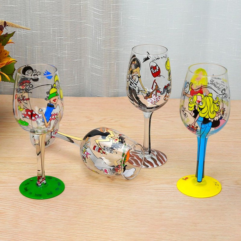 Kondela TEMPO-KONDELA HILY, poháre na víno, set 4 ks, ručne maľované, sklo