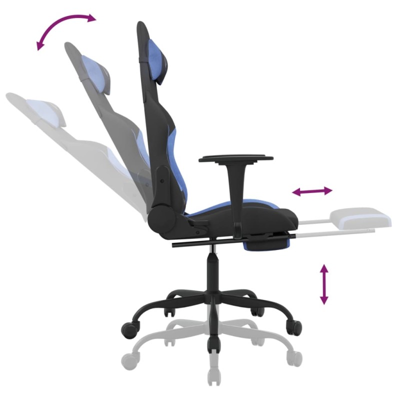vidaXL Herná masážna stolička s podnožkou čierna a modrá látková