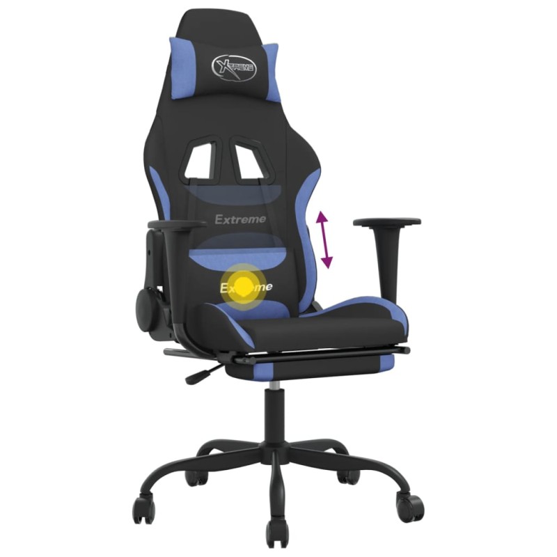 vidaXL Herná masážna stolička s podnožkou čierna a modrá látková