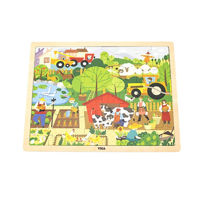 Detské drevené puzzle Viga Farma 48 ks