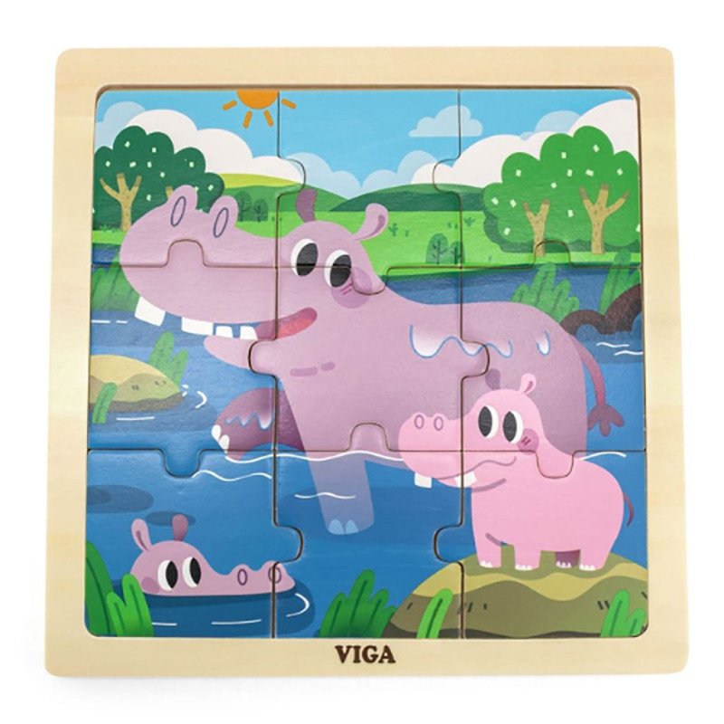 Drevené puzzle pre najmenších Viga 9 ks hrošík