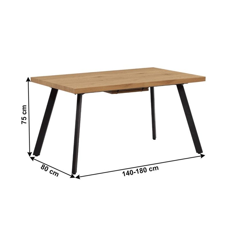 Kondela Jedálenský stôl, rozkladací, dub/kov, 140-180x80 cm, AKAIKO