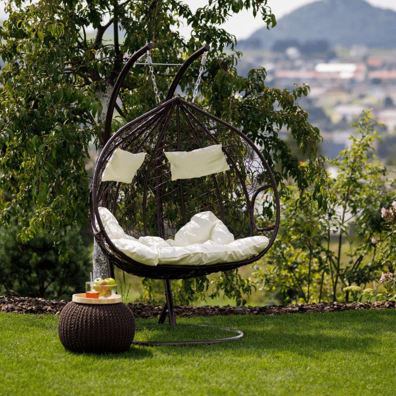 Kondela Závesné dvojkreslo, hnedá/krémová, DALVEA 2 NEW