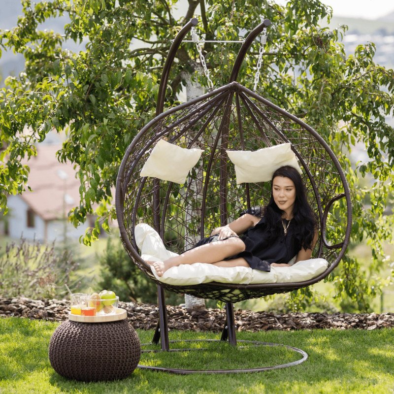 Kondela Závesné dvojkreslo, hnedá/krémová, DALVEA 2 NEW