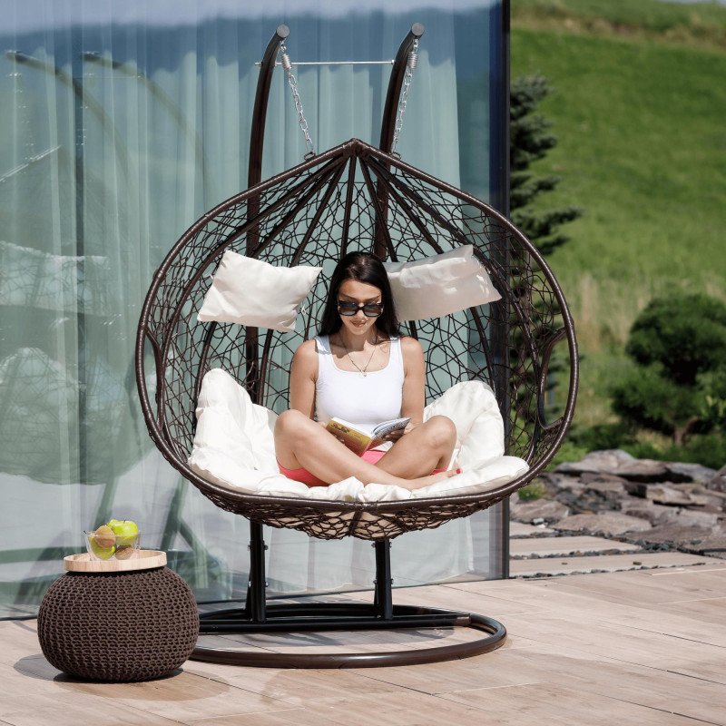 Kondela Závesné dvojkreslo, hnedá/krémová, DALVEA 2 NEW