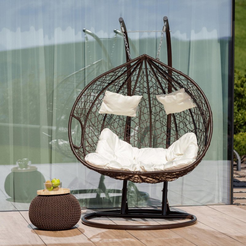 Kondela Závesné dvojkreslo, hnedá/krémová, DALVEA 2 NEW