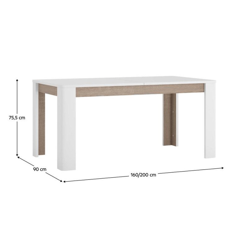 Kondela Jedálenský rozkladací stôl, biela extra vysoký lesk HG/dub sonoma tmavý truflový, 160-200x90 cm, LYNATET TYP 75
