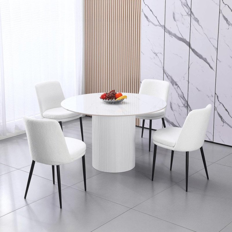 Kondela Jedálenský stôl, biely mramor/MDF, priemer 120 cm, MAHIR TYP 1