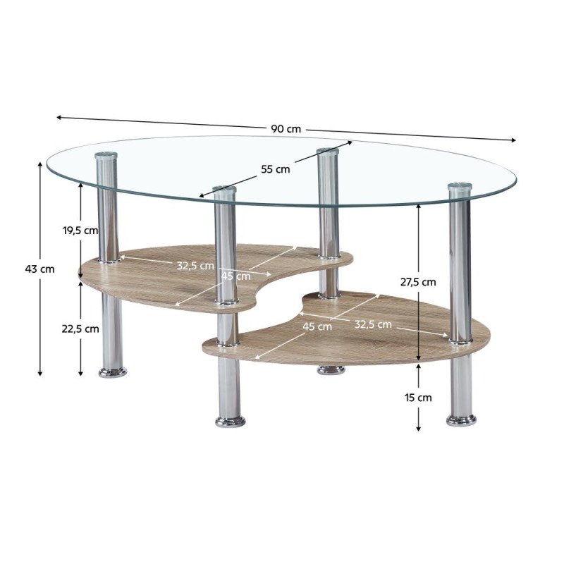 Kondela Konferenčný stolík, oceľ/číre sklo/dub sonoma, PANTY 2 NEW