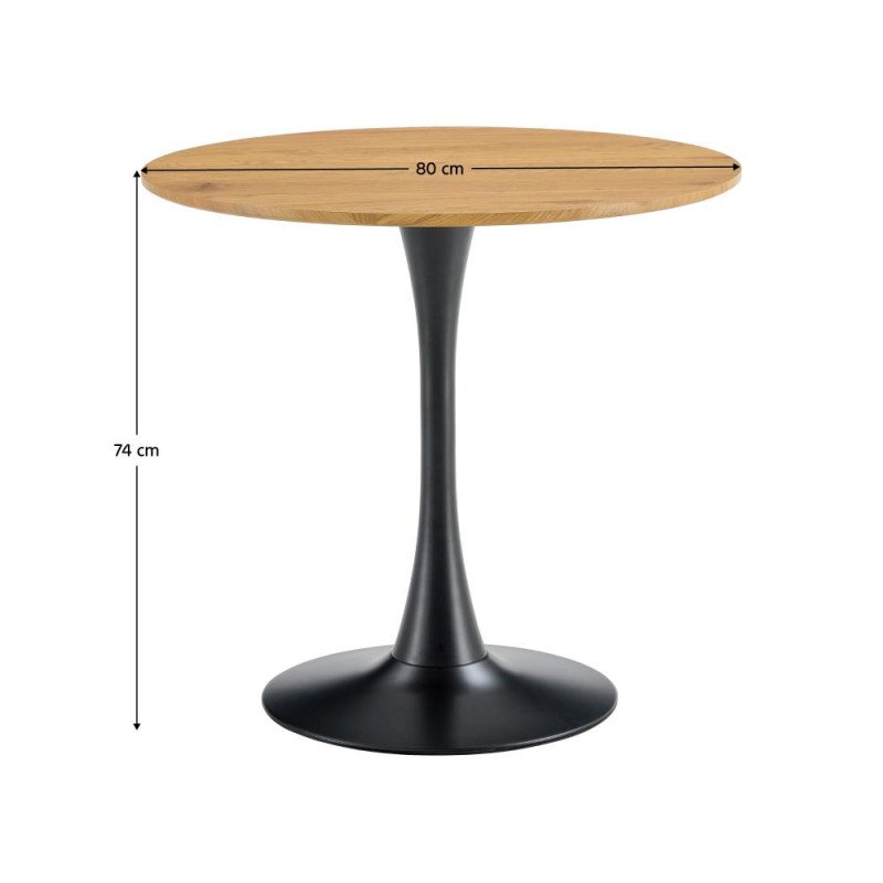 Kondela Jedálenský stôl, okrúhly, dub/čierna, priemer 80 cm, REVENTON NEW
