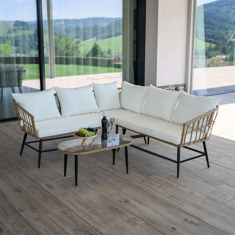 Kondela Záhradný ratanový set, prírodná/béžová/čierna, ARALY