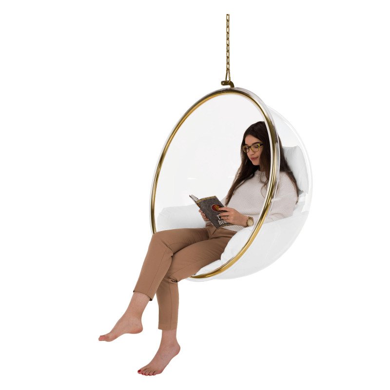 Kondela Závesné kreslo, transparentná/zlatá/biela, BUBBLE NEW TYP 1