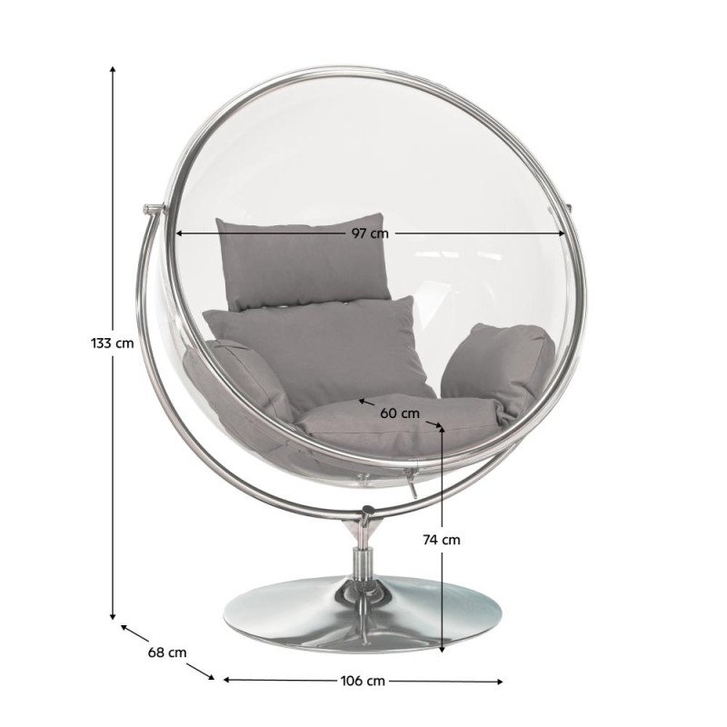 Kondela Závesné kreslo so stojanom, transparentná/strieborná/sivá, BUBBLE NEW TYP 2