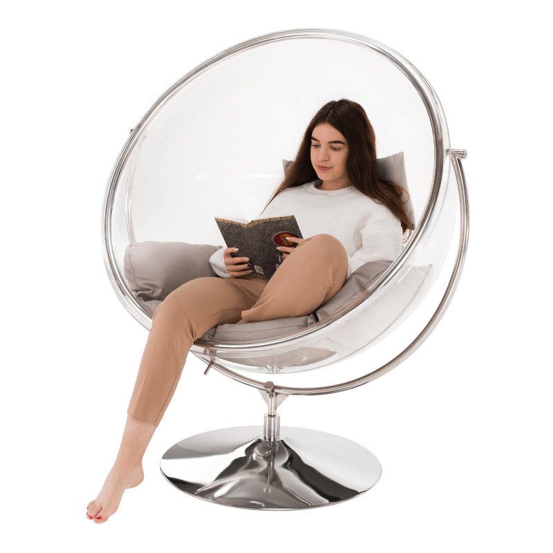 Kondela Závesné kreslo so stojanom, transparentná/strieborná/sivá, BUBBLE NEW TYP 2