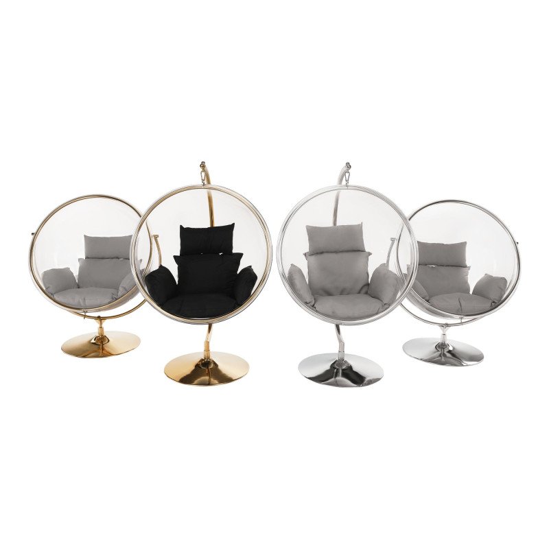 Kondela Závesné kreslo so stojanom, transparentná/strieborná/sivá, BUBBLE NEW TYP 2