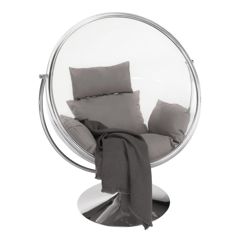 Kondela Závesné kreslo so stojanom, transparentná/strieborná/sivá, BUBBLE NEW TYP 2