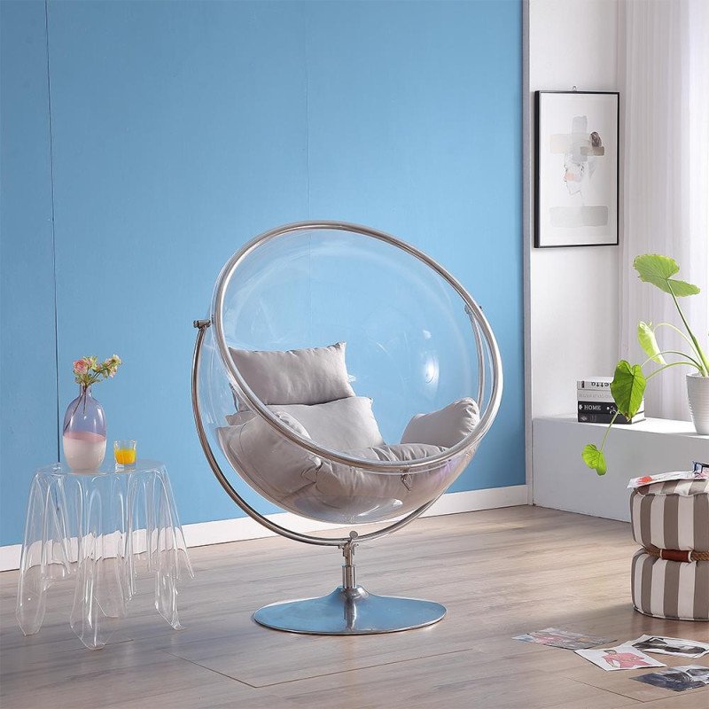 Kondela Závesné kreslo so stojanom, transparentná/strieborná/sivá, BUBBLE NEW TYP 2