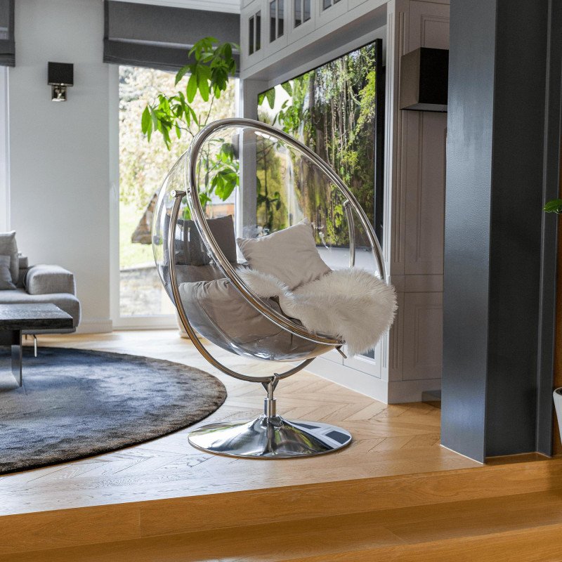 Kondela Závesné kreslo so stojanom, transparentná/strieborná/sivá, BUBBLE NEW TYP 2